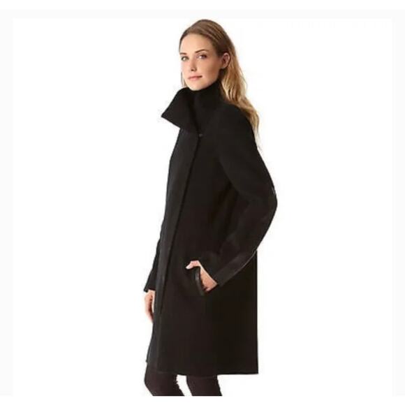 VINCE ASYMMETRIC MOCK NECK WOOL BLEND BLACK COAT‎ - Picture 3 of 14